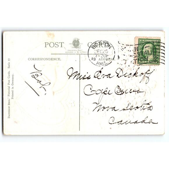 Vintage Christmas Postcard Two Hearts Handshake Floral Embossed - Picture 2 of 2